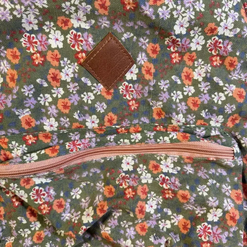 Floral Print Canvas Backpack with Faux Leather Patch